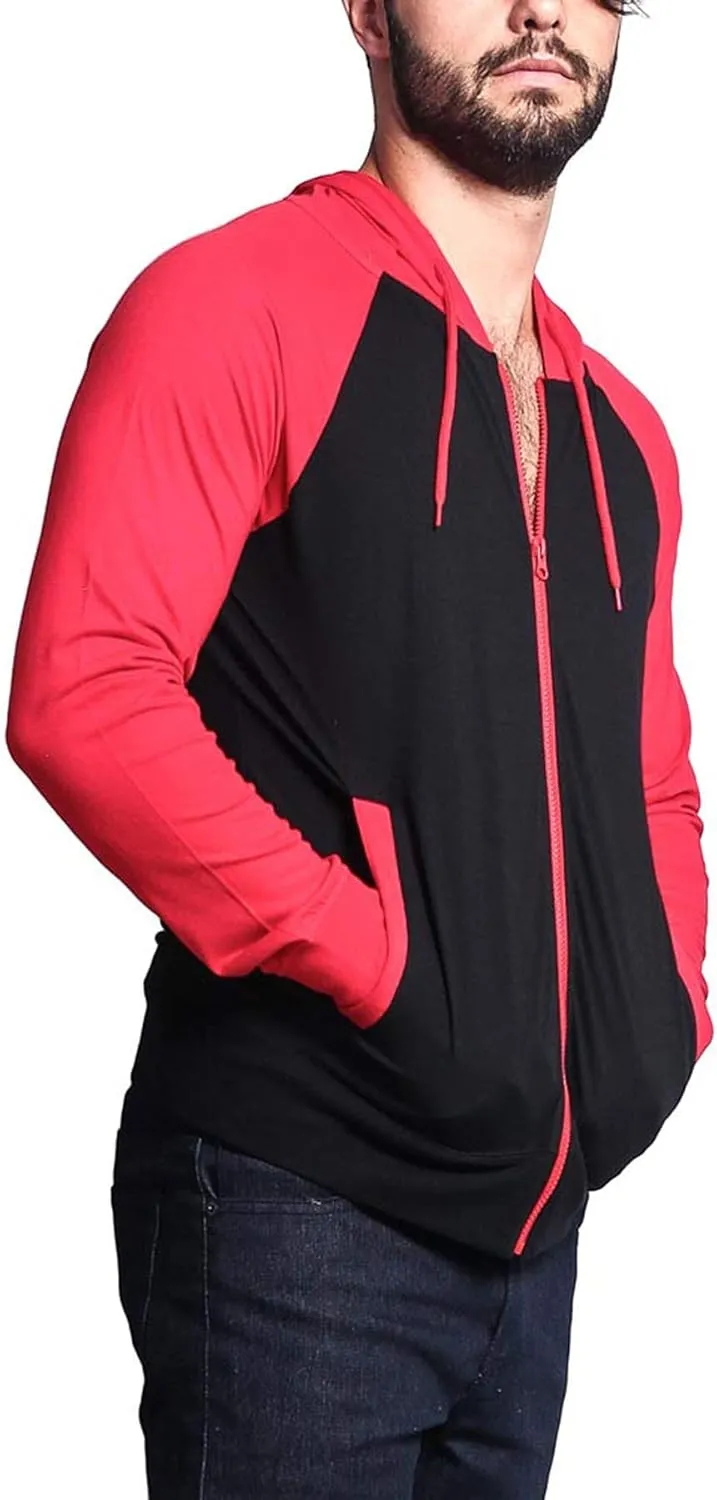 Men's Raglan Lightweight Zip Up Hoodie Sweatshirts