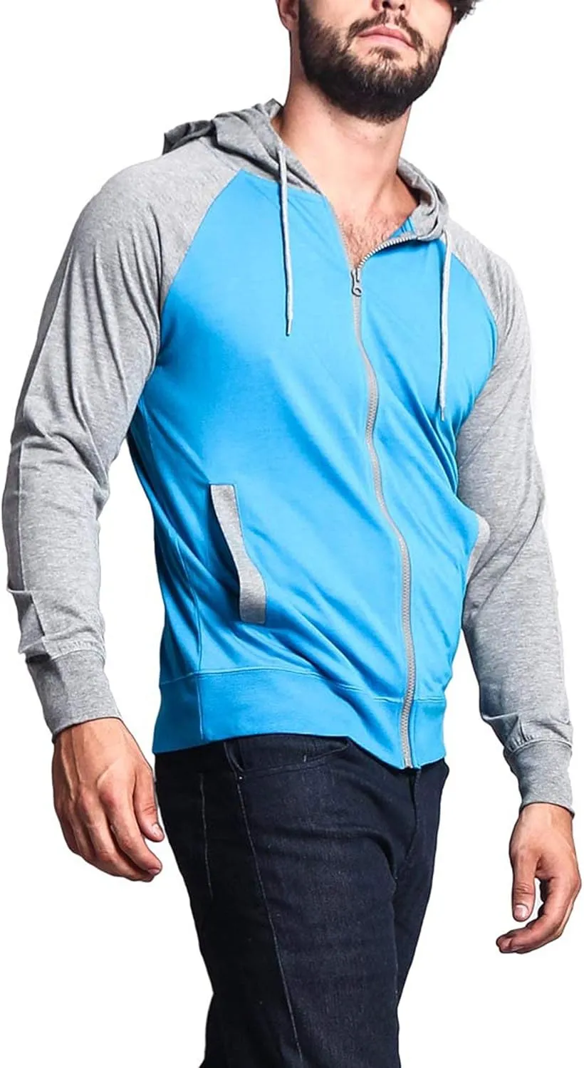 Men's Raglan Lightweight Zip Up Hoodie Sweatshirts