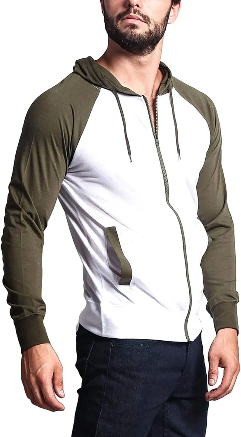 Men's Raglan Lightweight Zip Up Hoodie Sweatshirts