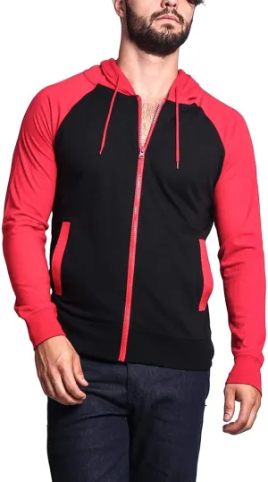 Men's Raglan Lightweight Zip Up Hoodie Sweatshirts