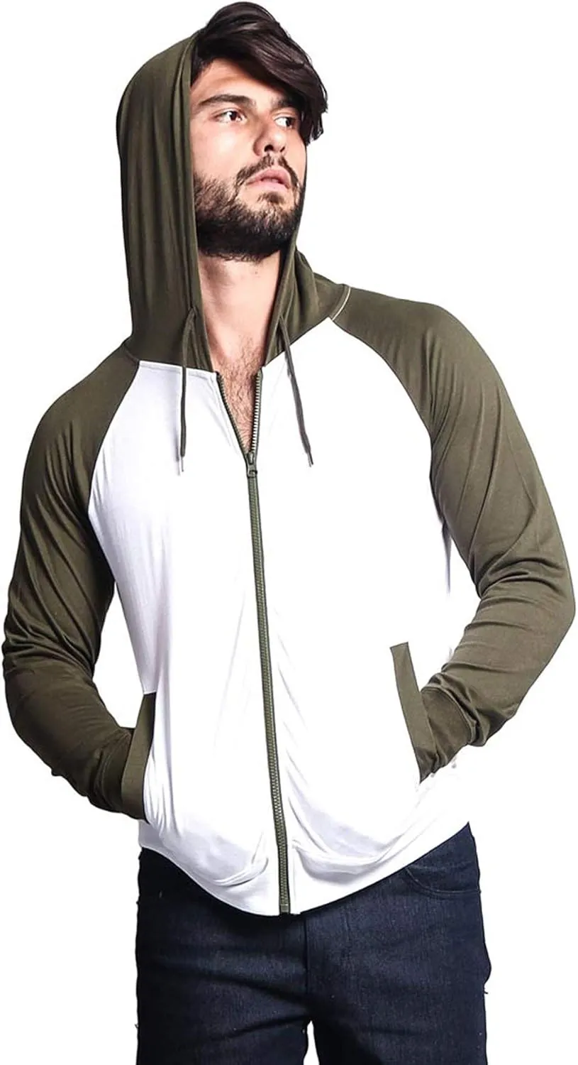 Men's Raglan Lightweight Zip Up Hoodie Sweatshirts