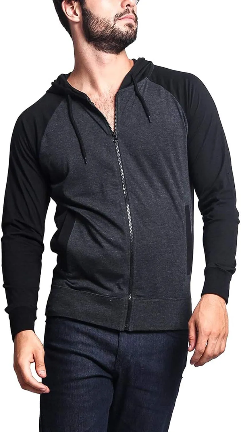 Men's Raglan Lightweight Zip Up Hoodie Sweatshirts