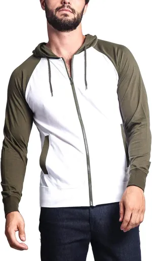 Men's Raglan Lightweight Zip Up Hoodie Sweatshirts