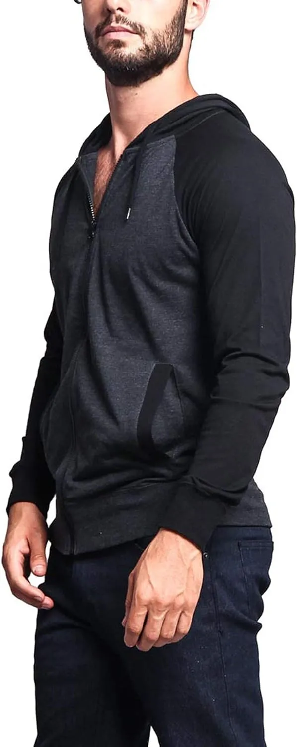 Men's Raglan Lightweight Zip Up Hoodie Sweatshirts