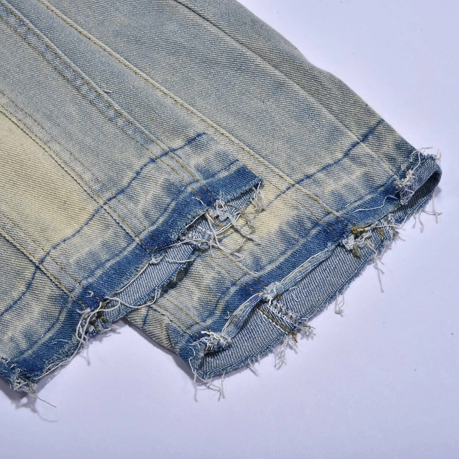 Men's Regular Fit Straight Hole Buckle Zipper Middle Waist Denim Long Pants Trousers Pants Wide Leg Trousers Pants