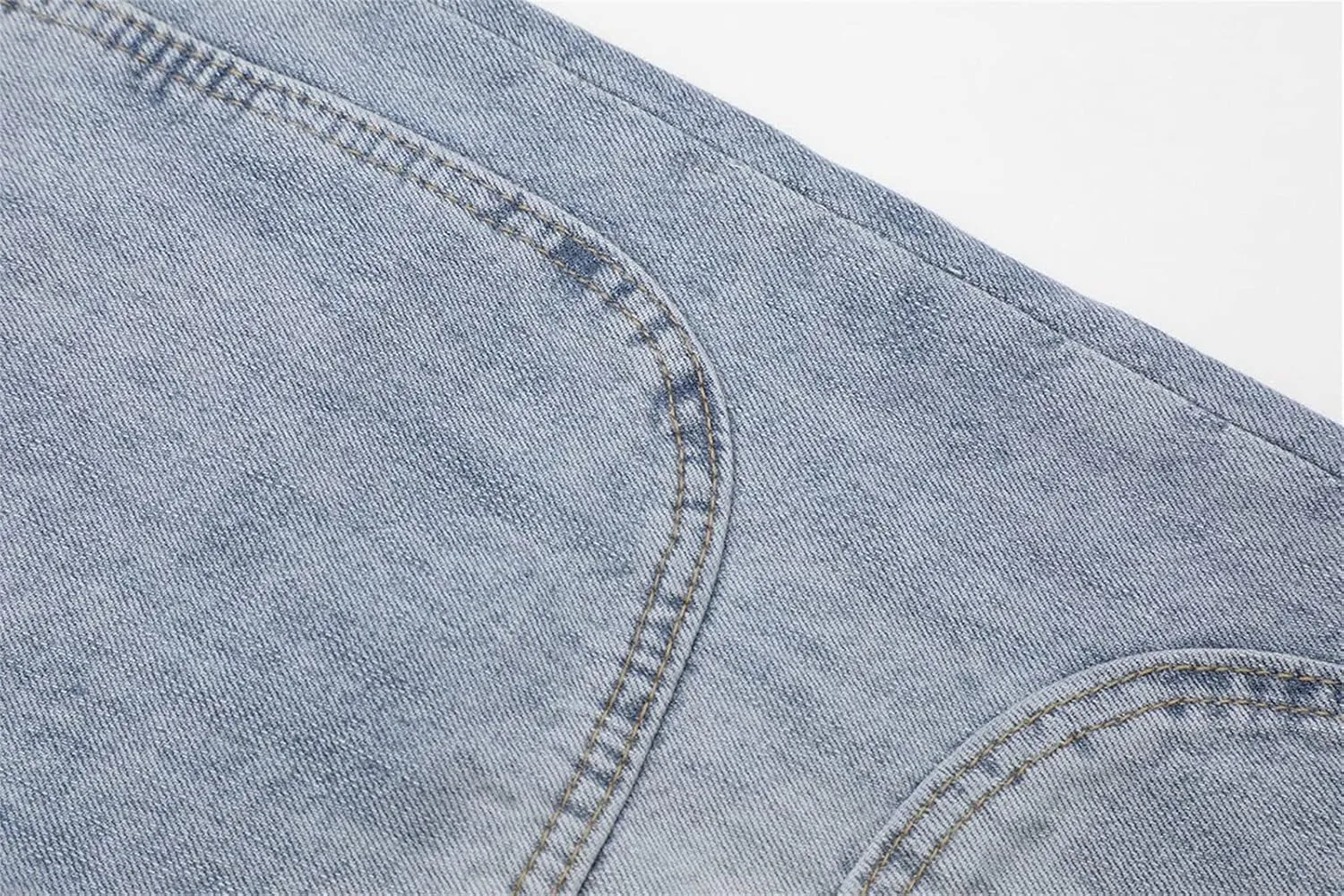 Men's Retro Straight Loose Wide Leg Pants Moto Washed Distressed Vintage Denim Trouser Fashion Casual Zipper Jeans