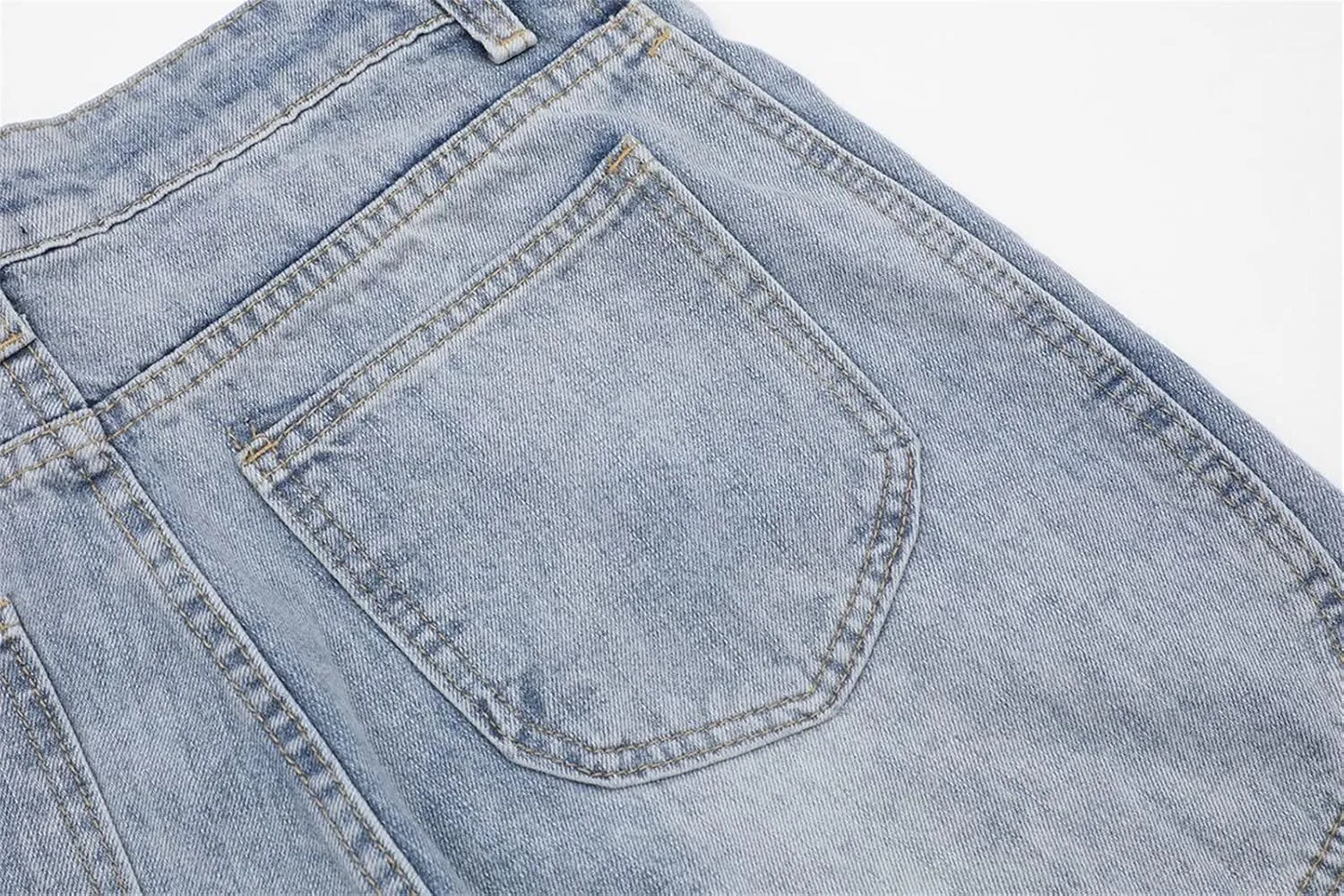 Men's Retro Straight Loose Wide Leg Pants Moto Washed Distressed Vintage Denim Trouser Fashion Casual Zipper Jeans