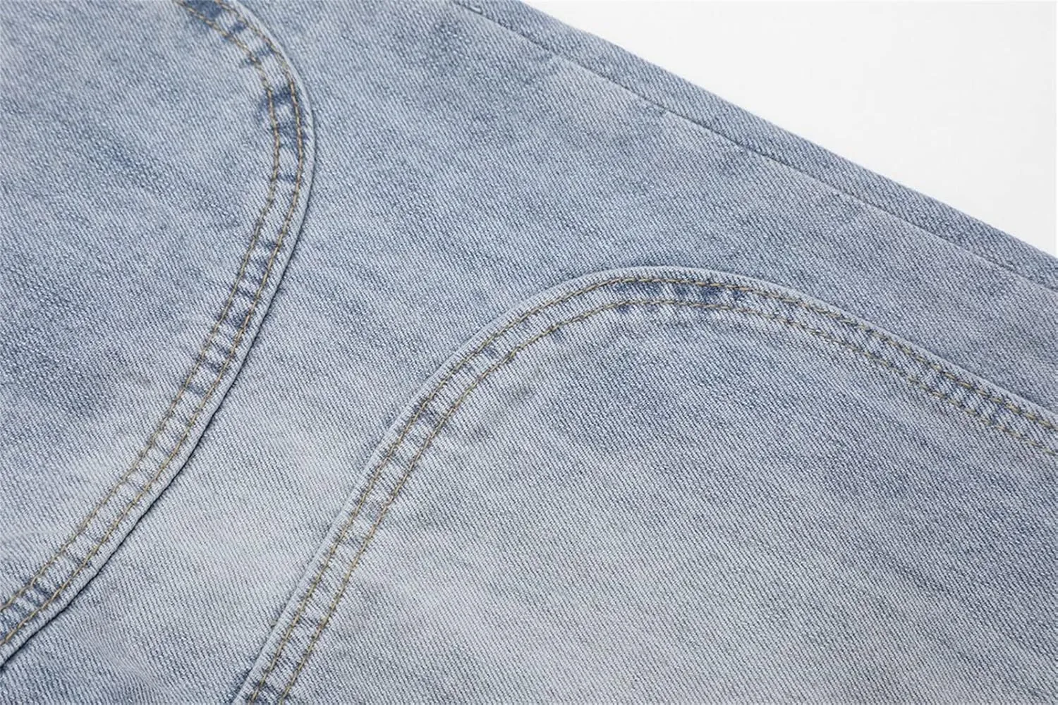 Men's Retro Straight Loose Wide Leg Pants Moto Washed Distressed Vintage Denim Trouser Fashion Casual Zipper Jeans