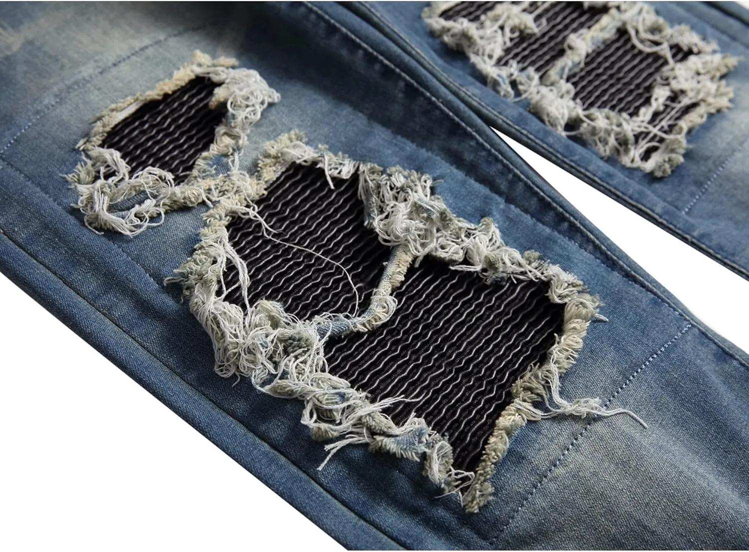 Men's Ripped Skinny Stretch Jeans Vintage Distressed Straight Leg Denim Pants Regular Fit Destroyed Jean Trousers