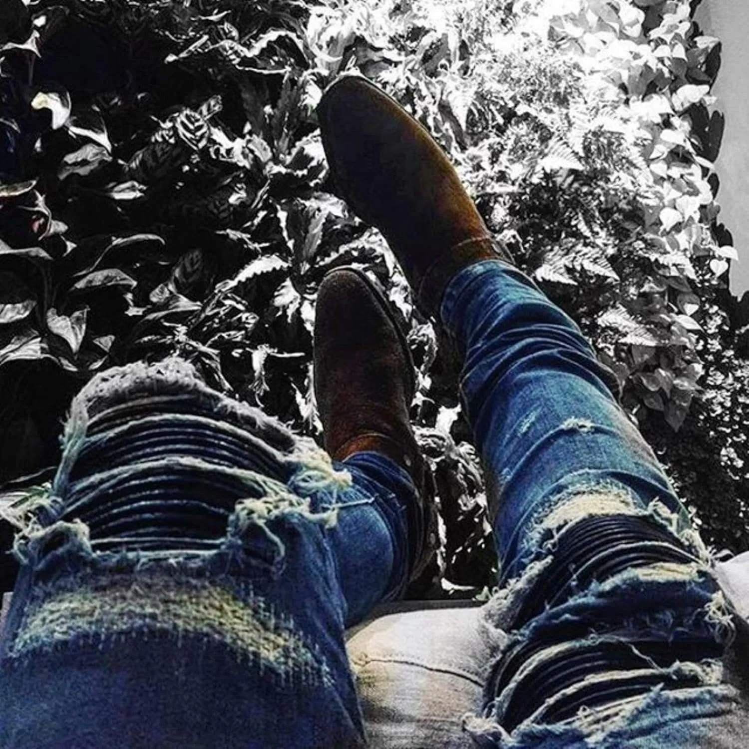 Men's Ripped Skinny Stretch Jeans Vintage Distressed Straight Leg Denim Pants Regular Fit Destroyed Jean Trousers