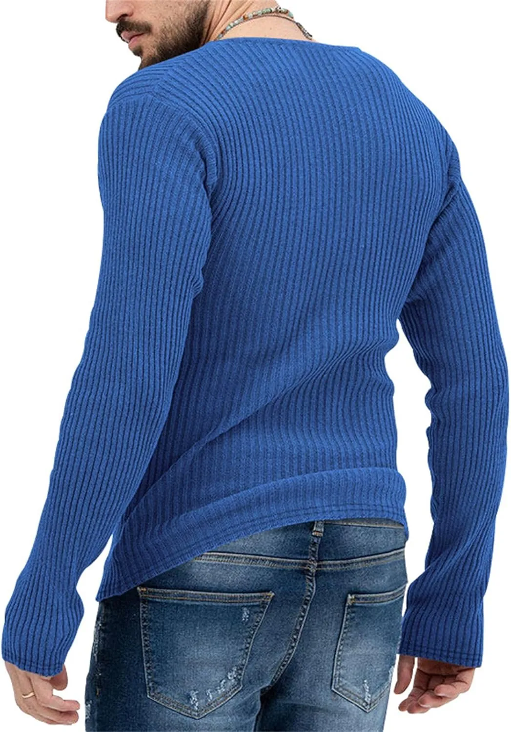 Men's Sexy Deep V Neck Knitted Sweater Slim Fit Lightweight Vintage Pullover Casual Long Sleeve Knitwear Tops