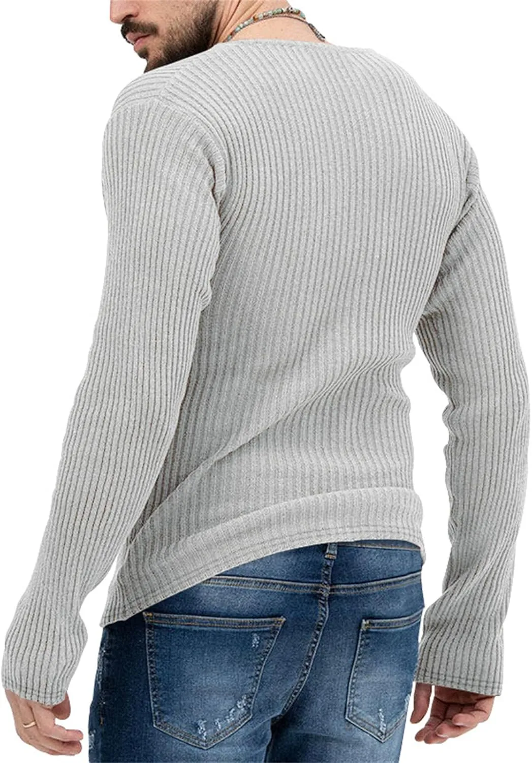 Men's Sexy Deep V Neck Knitted Sweater Slim Fit Lightweight Vintage Pullover Casual Long Sleeve Knitwear Tops
