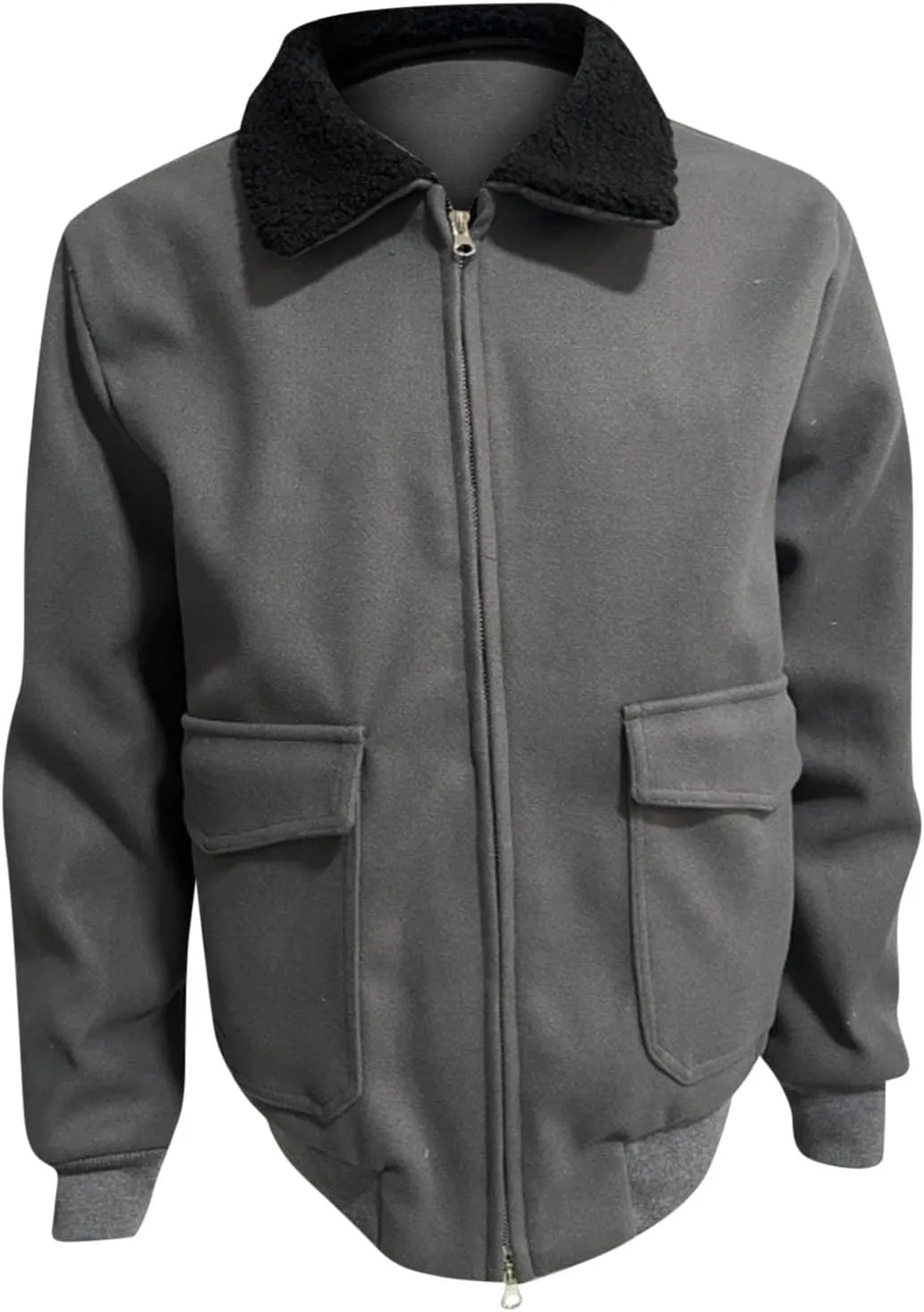 Men's Shearling Sherpa Lined Trucker Bomber Jacket Outwear Full Zip Up Warm Winter Jacket Coats with Faux Fur Collar