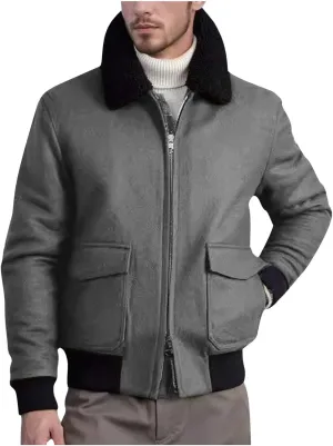 Men's Shearling Sherpa Lined Trucker Bomber Jacket Outwear Full Zip Up Warm Winter Jacket Coats with Faux Fur Collar