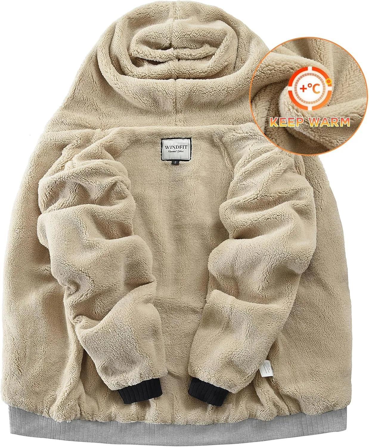 Men's Sherpa Jacket Heavyweight Zip Up Hoodie Fleece Hooded Sweatshirt with Pocket
