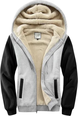 Men's Sherpa Jacket Heavyweight Zip Up Hoodie Fleece Hooded Sweatshirt with Pocket