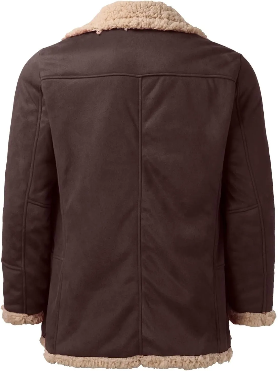 Mens Sherpa Lined Long Jackets with Faux Leather Shearling and Fur Collar, Thermal Heavyweight Winter Leather Jackets