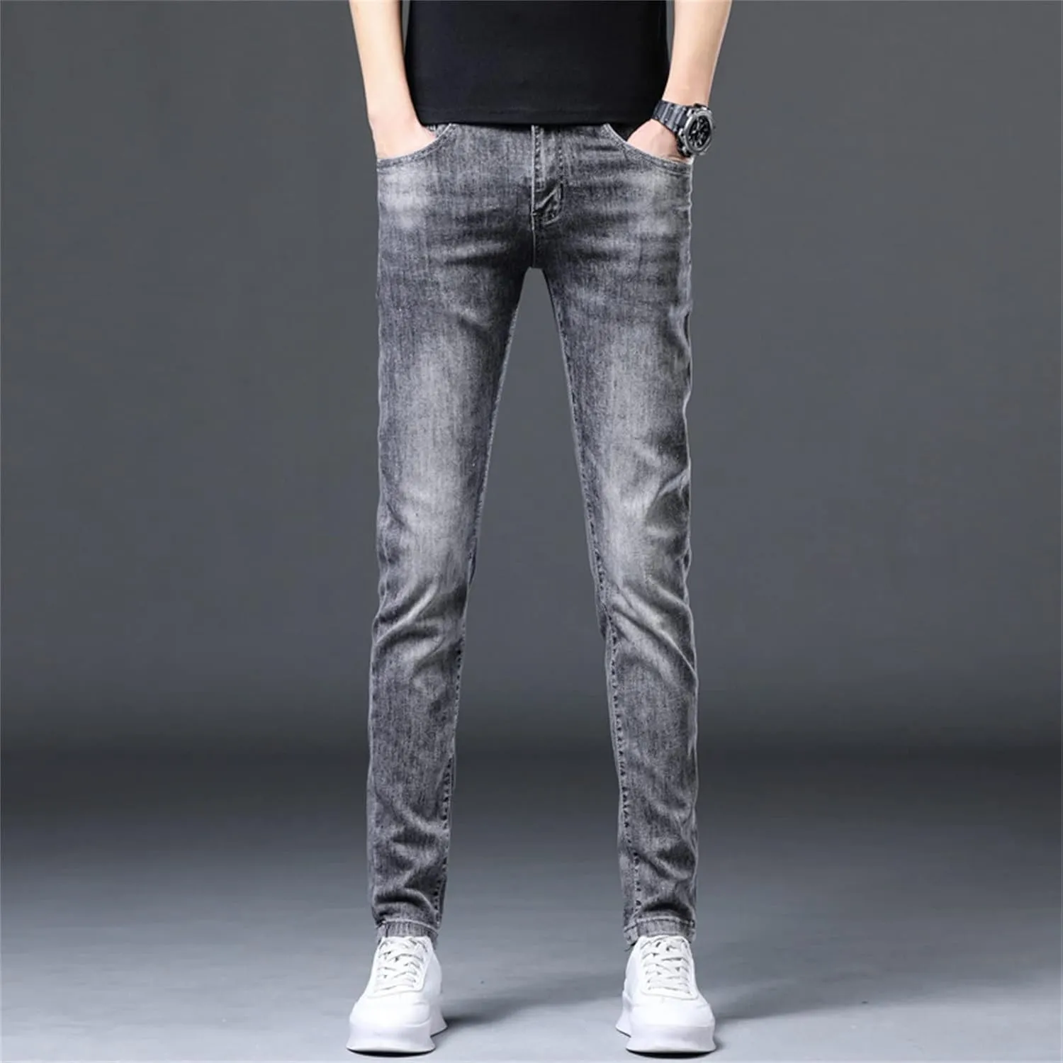 Men's Skinny Slim Fit Stretch Jeans Stylish Washed Tapered Leg Denim Pants Classic Vintage Pencil Jean Trousers