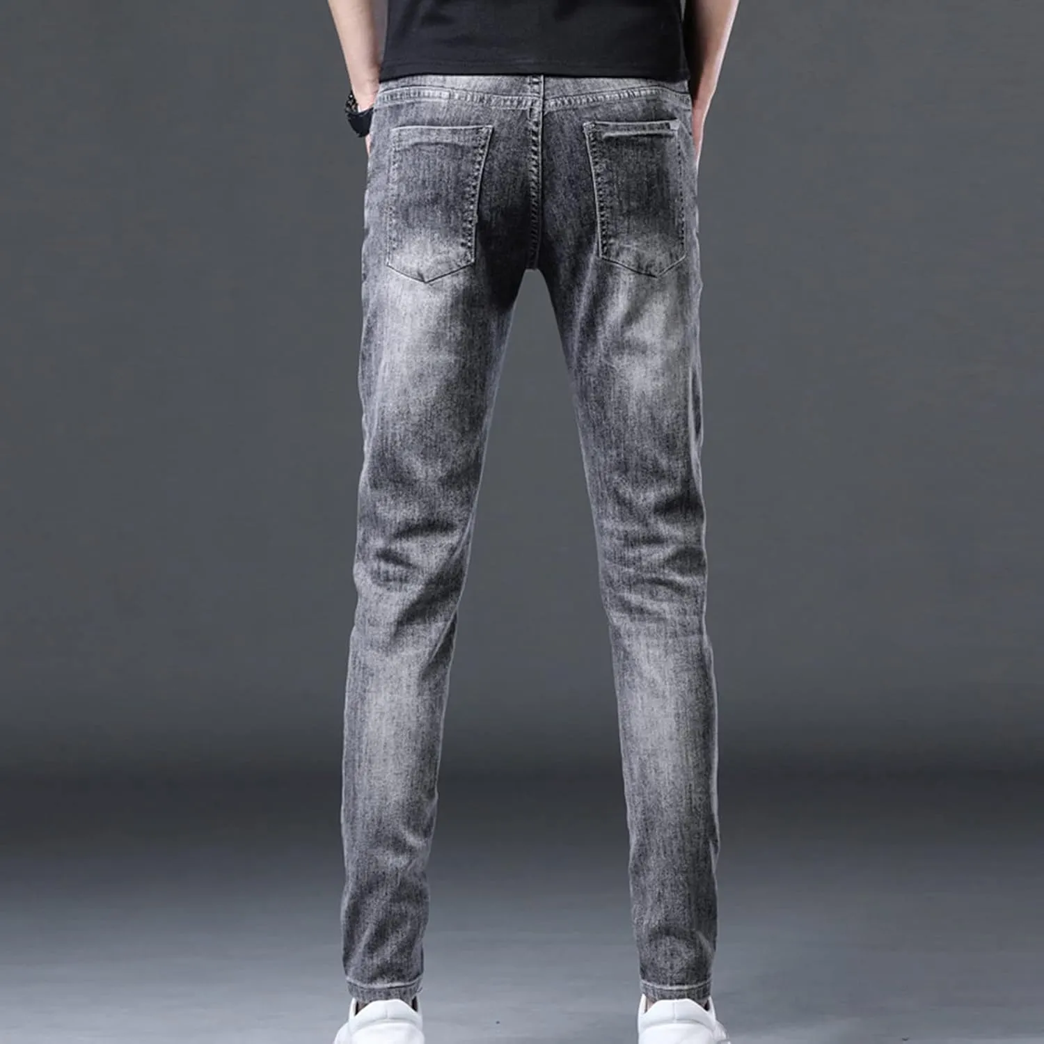 Men's Skinny Slim Fit Stretch Jeans Stylish Washed Tapered Leg Denim Pants Classic Vintage Pencil Jean Trousers