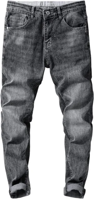 Men's Skinny Slim Fit Stretch Jeans Stylish Washed Tapered Leg Denim Pants Classic Vintage Pencil Jean Trousers
