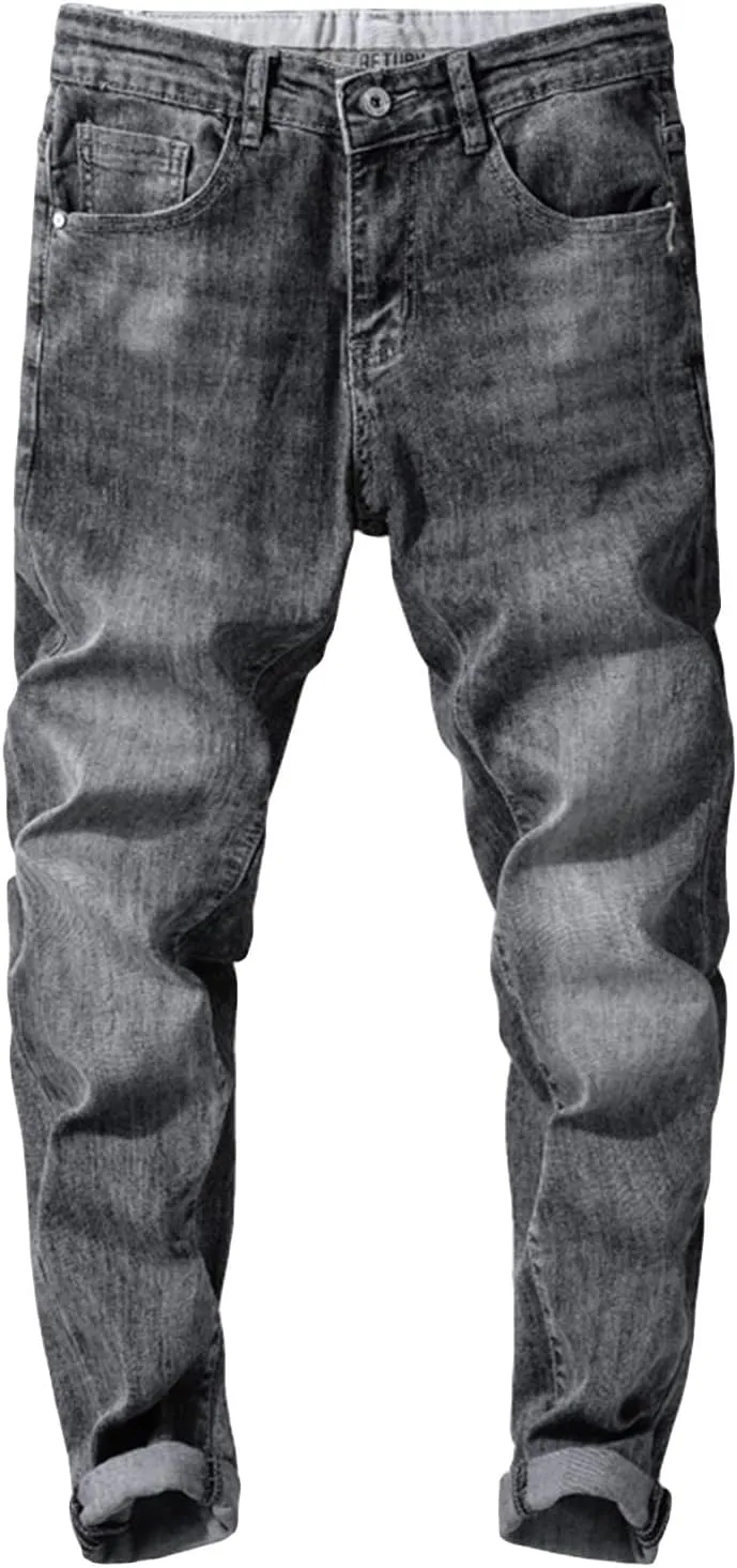 Men's Skinny Slim Fit Stretch Jeans Stylish Washed Tapered Leg Denim Pants Classic Vintage Pencil Jean Trousers