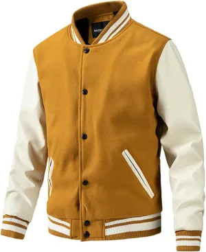 Mens Slim Fit Cotton Varsity Baseball Bomber Jacket, Casual Letterman Jacket for Boys and Men