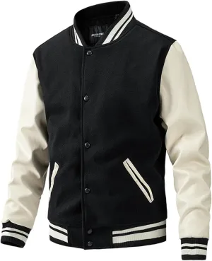 Mens Slim Fit Cotton Varsity Baseball Bomber Jacket, Casual Letterman Jacket for Boys and Men