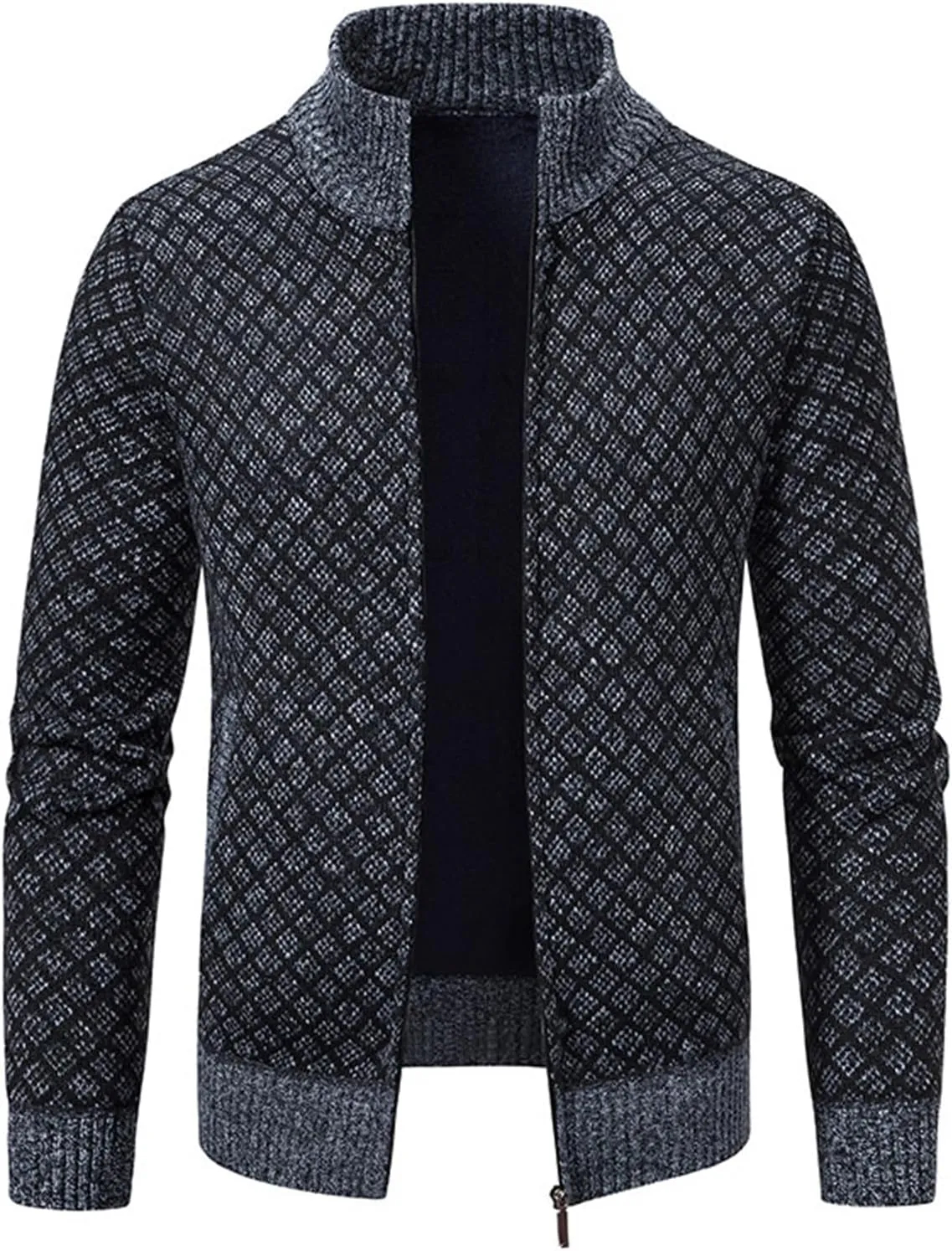 Men's Slim Fit Dressy Sweaters Full Zip Mock Collar Casual Knitted Cardigan with Pockets