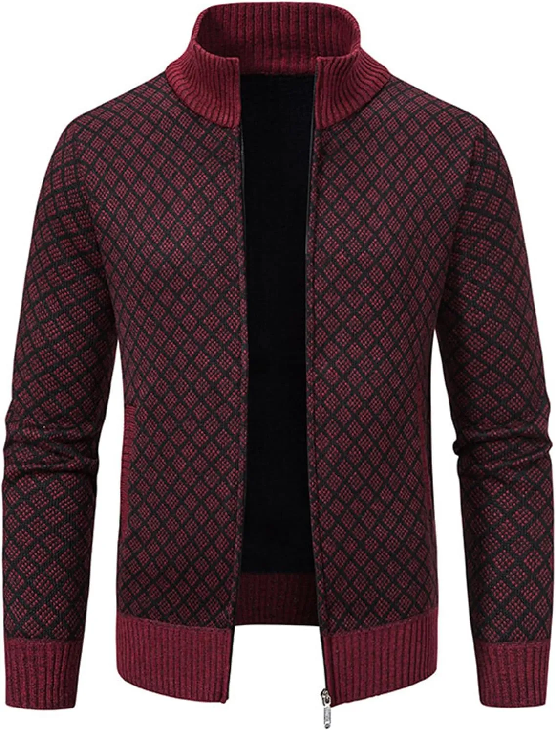 Men's Slim Fit Dressy Sweaters Full Zip Mock Collar Casual Knitted Cardigan with Pockets