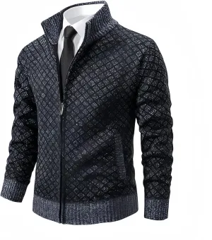 Men's Slim Fit Dressy Sweaters Full Zip Mock Collar Casual Knitted Cardigan with Pockets