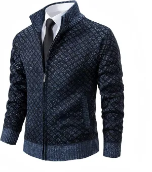 Men's Slim Fit Dressy Sweaters Full Zip Mock Collar Casual Knitted Cardigan with Pockets