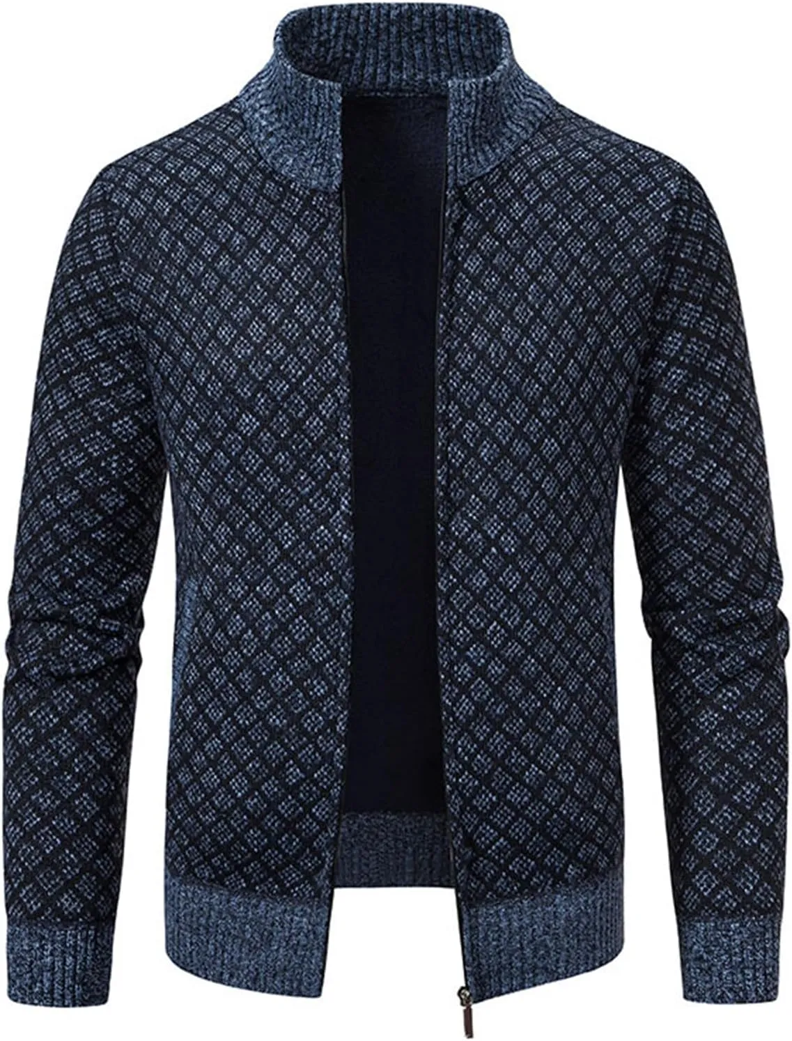 Men's Slim Fit Dressy Sweaters Full Zip Mock Collar Casual Knitted Cardigan with Pockets