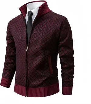 Men's Slim Fit Dressy Sweaters Full Zip Mock Collar Casual Knitted Cardigan with Pockets