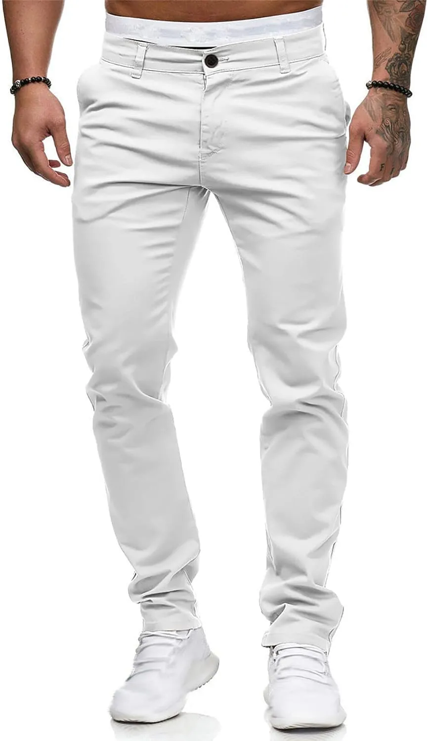 Men's Slim Fit Pants Flat Front Stretch Skinny Tapered Dress Pants Elastic Waist Lightweight Work Pant with Pockets