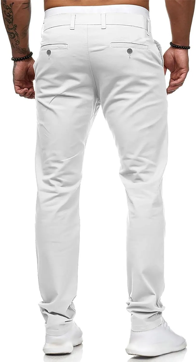Men's Slim Fit Pants Flat Front Stretch Skinny Tapered Dress Pants Elastic Waist Lightweight Work Pant with Pockets