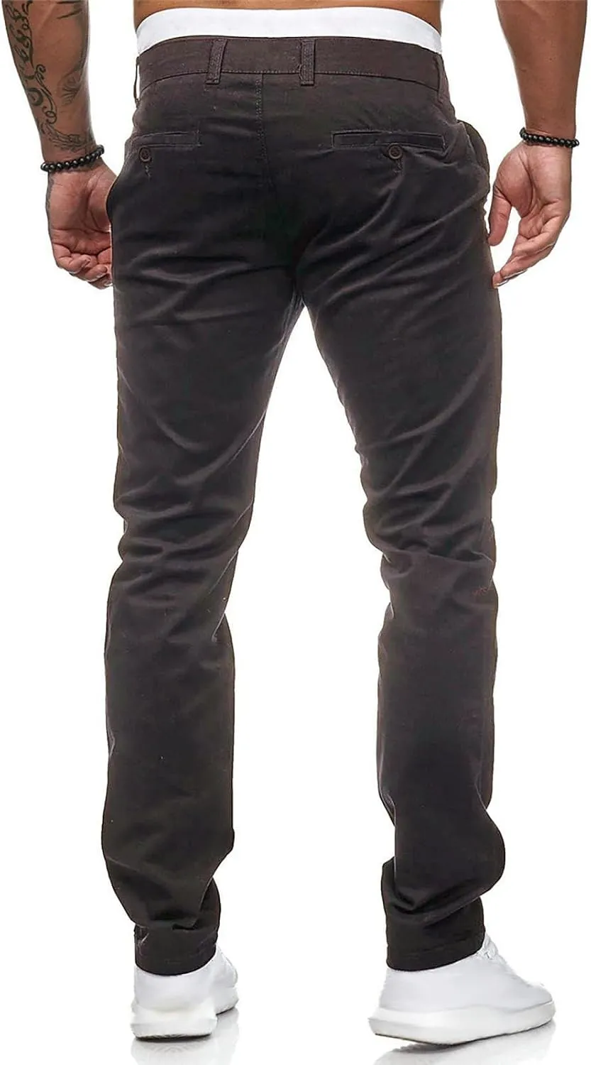 Men's Slim Fit Pants Flat Front Stretch Skinny Tapered Dress Pants Elastic Waist Lightweight Work Pant with Pockets