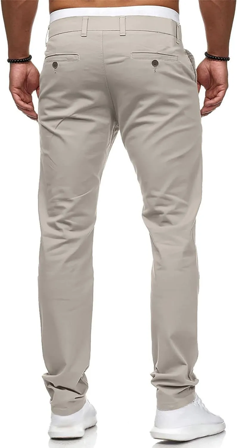 Men's Slim Fit Pants Flat Front Stretch Skinny Tapered Dress Pants Elastic Waist Lightweight Work Pant with Pockets