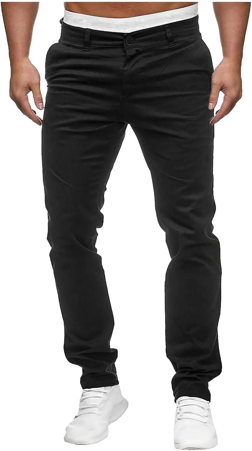 Men's Slim Fit Pants Flat Front Stretch Skinny Tapered Dress Pants Elastic Waist Lightweight Work Pant with Pockets