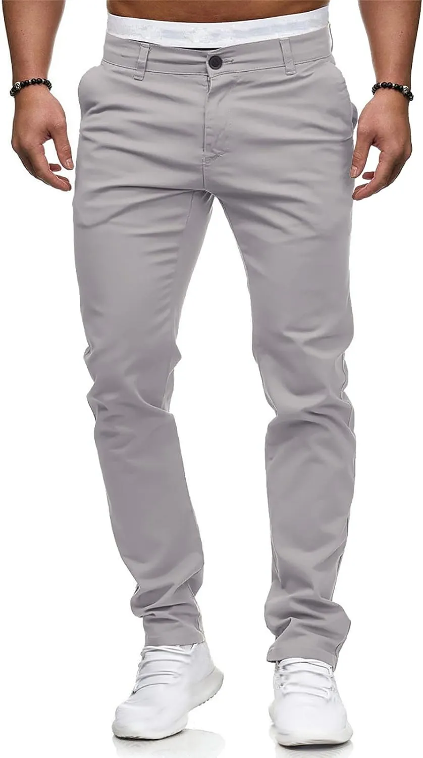 Men's Slim Fit Pants Flat Front Stretch Skinny Tapered Dress Pants Elastic Waist Lightweight Work Pant with Pockets