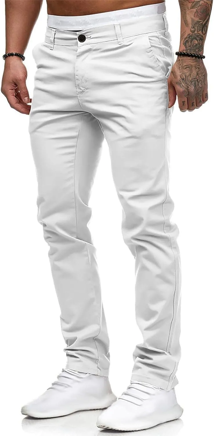 Men's Slim Fit Pants Flat Front Stretch Skinny Tapered Dress Pants Elastic Waist Lightweight Work Pant with Pockets