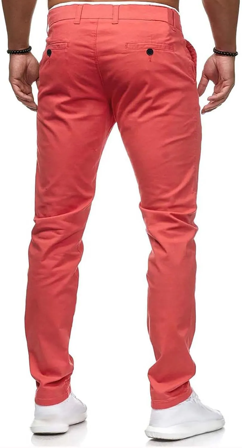 Men's Slim Fit Pants Flat Front Stretch Skinny Tapered Dress Pants Elastic Waist Lightweight Work Pant with Pockets
