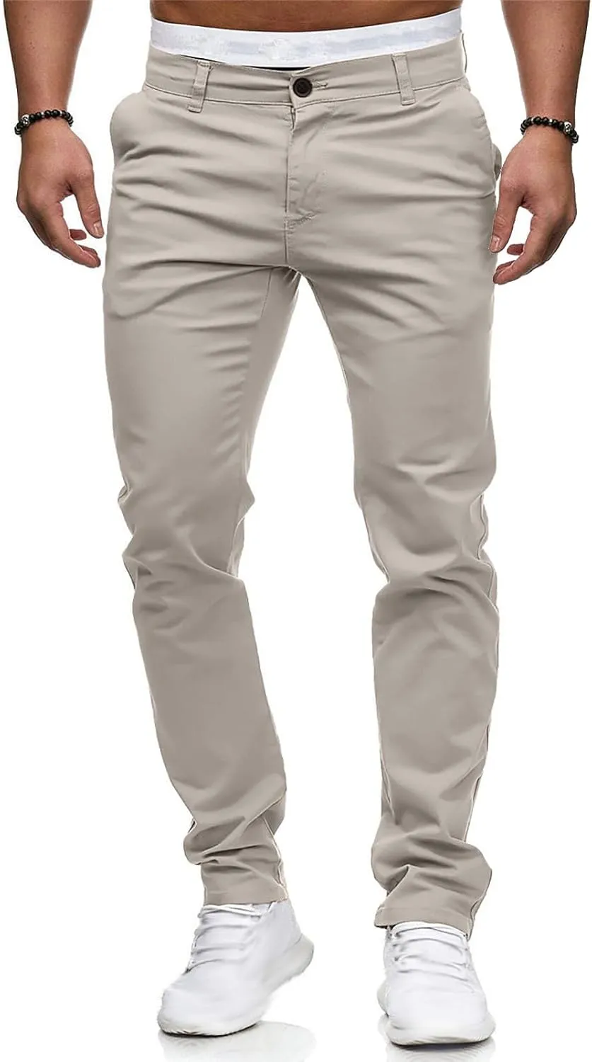 Men's Slim Fit Pants Flat Front Stretch Skinny Tapered Dress Pants Elastic Waist Lightweight Work Pant with Pockets