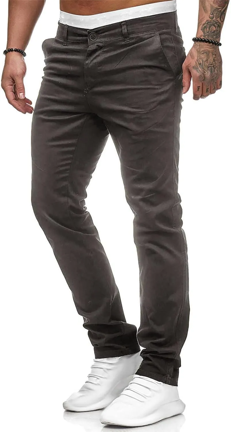 Men's Slim Fit Pants Flat Front Stretch Skinny Tapered Dress Pants Elastic Waist Lightweight Work Pant with Pockets