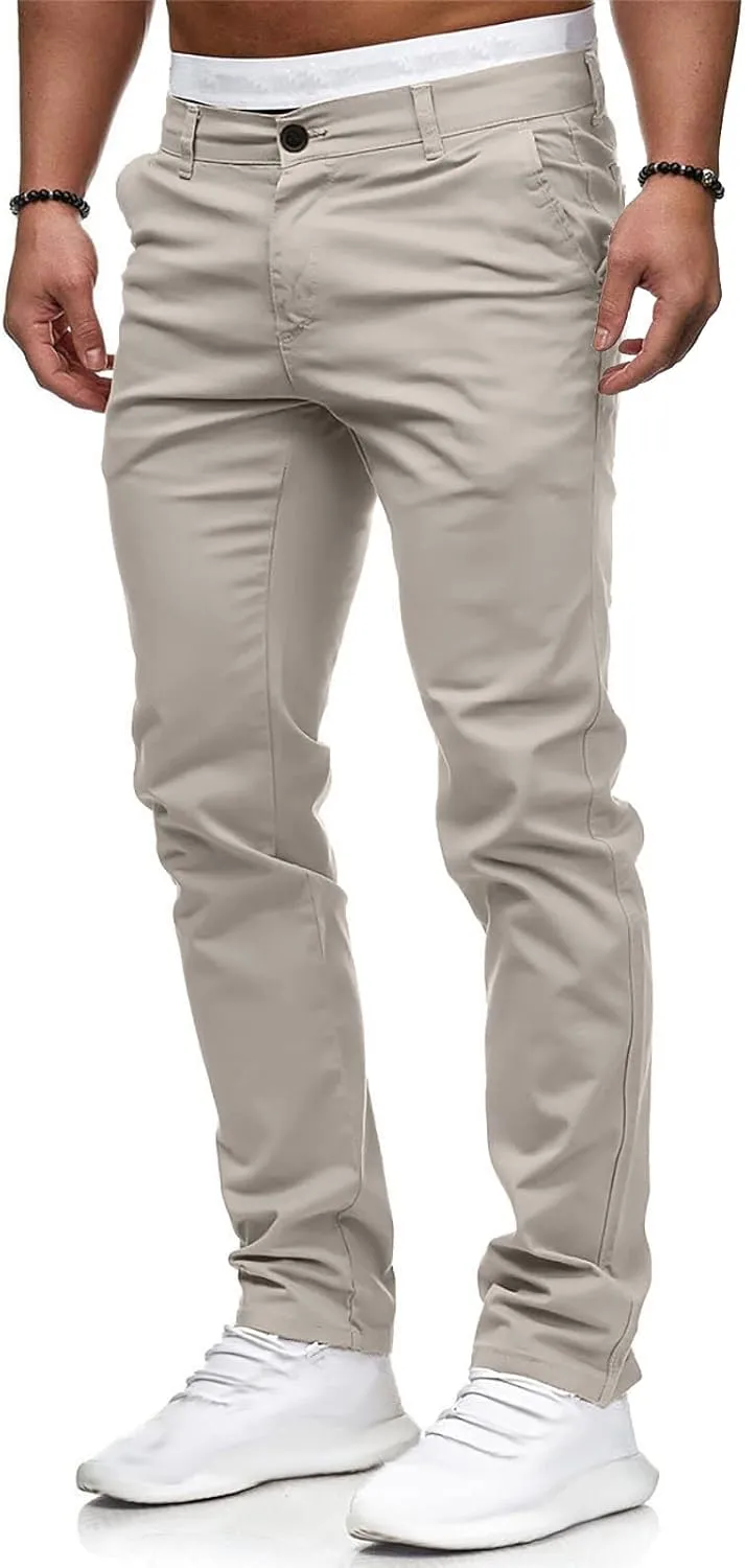 Men's Slim Fit Pants Flat Front Stretch Skinny Tapered Dress Pants Elastic Waist Lightweight Work Pant with Pockets