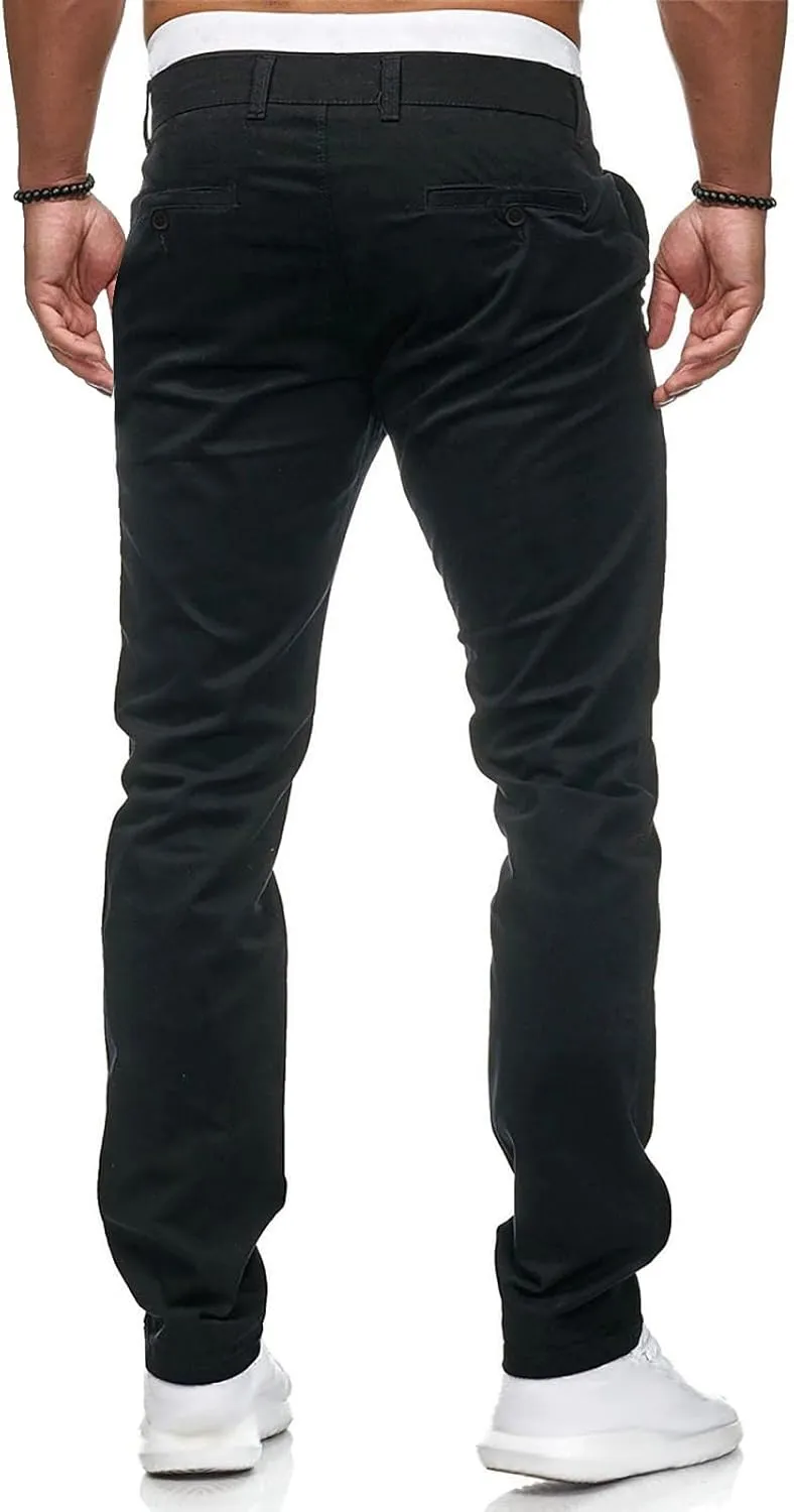 Men's Slim Fit Pants Flat Front Stretch Skinny Tapered Dress Pants Elastic Waist Lightweight Work Pant with Pockets