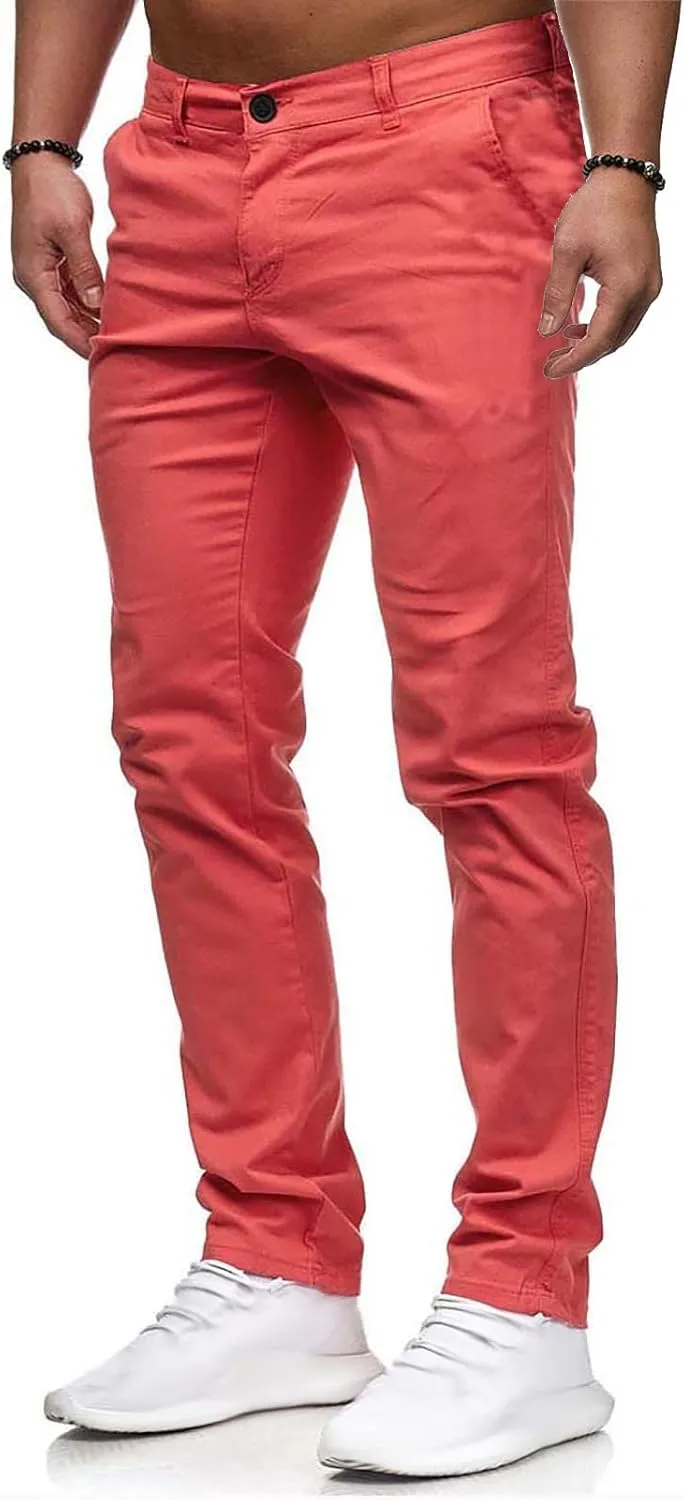 Men's Slim Fit Pants Flat Front Stretch Skinny Tapered Dress Pants Elastic Waist Lightweight Work Pant with Pockets