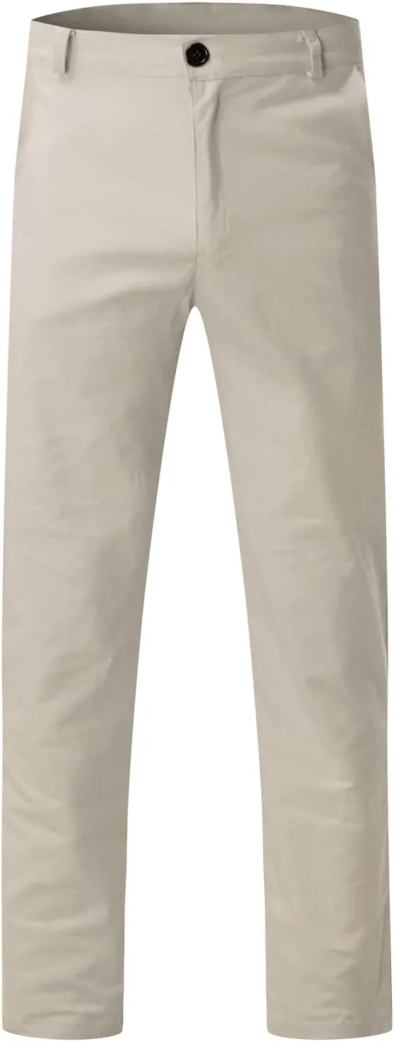 Men's Slim Fit Pants Open Bottom Straight Leg Stretch Waist Pants Solid Chino Casual Tapered Trousers with Pockets