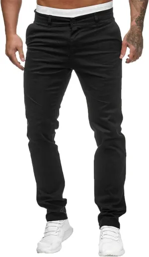 Men's Slim Fit Pants Open Bottom Straight Leg Stretch Waist Pants Solid Chino Casual Tapered Trousers with Pockets