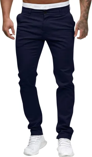 Men's Slim Fit Pants Open Bottom Straight Leg Stretch Waist Pants Solid Chino Casual Tapered Trousers with Pockets