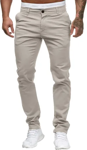 Men's Slim Fit Pants Open Bottom Straight Leg Stretch Waist Pants Solid Chino Casual Tapered Trousers with Pockets